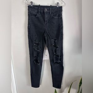 American Eagle Black Ripped Distressed Stretchy Skinny Pants Size 0
